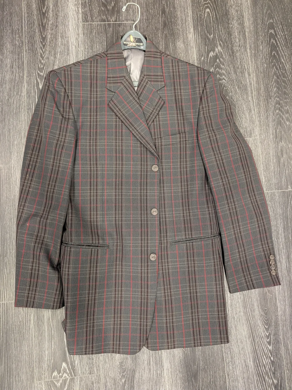 Stacy Adams Charcoal Plaid Blazer with Red Windowpane